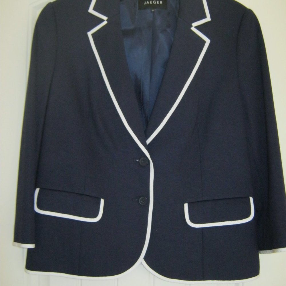 Jaeger Navy White Blazer UK Size 16 Spring
